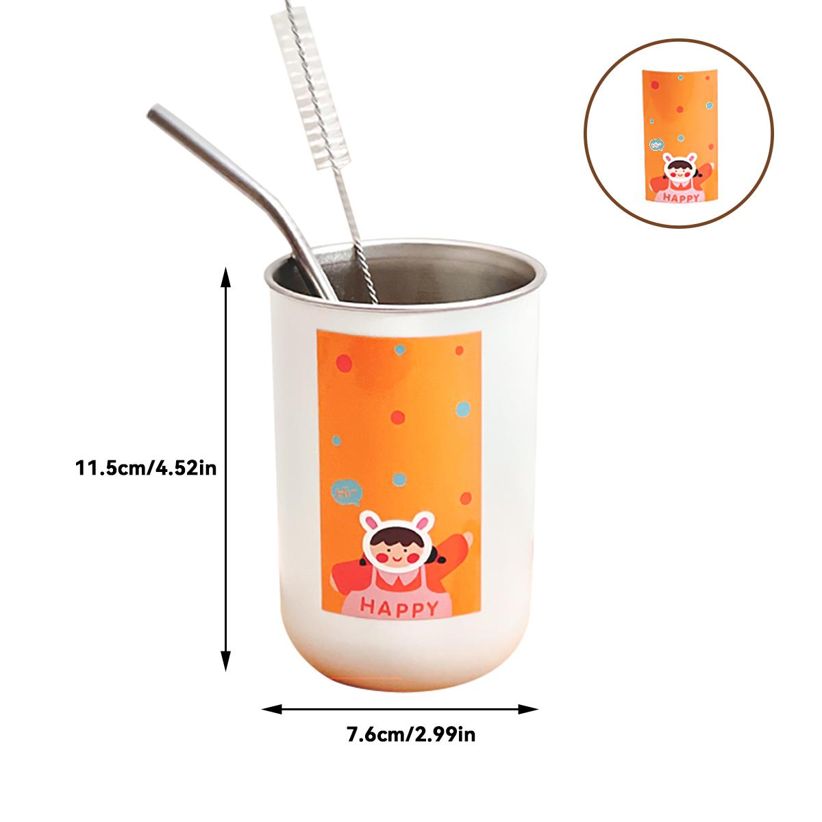 

360ML Cute 304 Stainless Steel Water Cup Reusable Tumbler Double-layer Milk Coffee Cup With Straw&Straw Brush For Kids Students 301-400ml