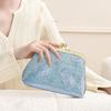 Trendy Sequined Clip Bag Women Portable Travel Makeup Bag Lipstick Corduroy Pu Storage Bag Gold-plated Metal Clip Design Wallet