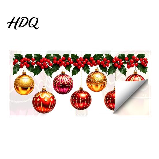 Holiday Glass Decals Christmas Hanging Ball Holly Static Window Stickers Waterproof PVC Decorative for Removable Wall Decor Home Store Doors,
