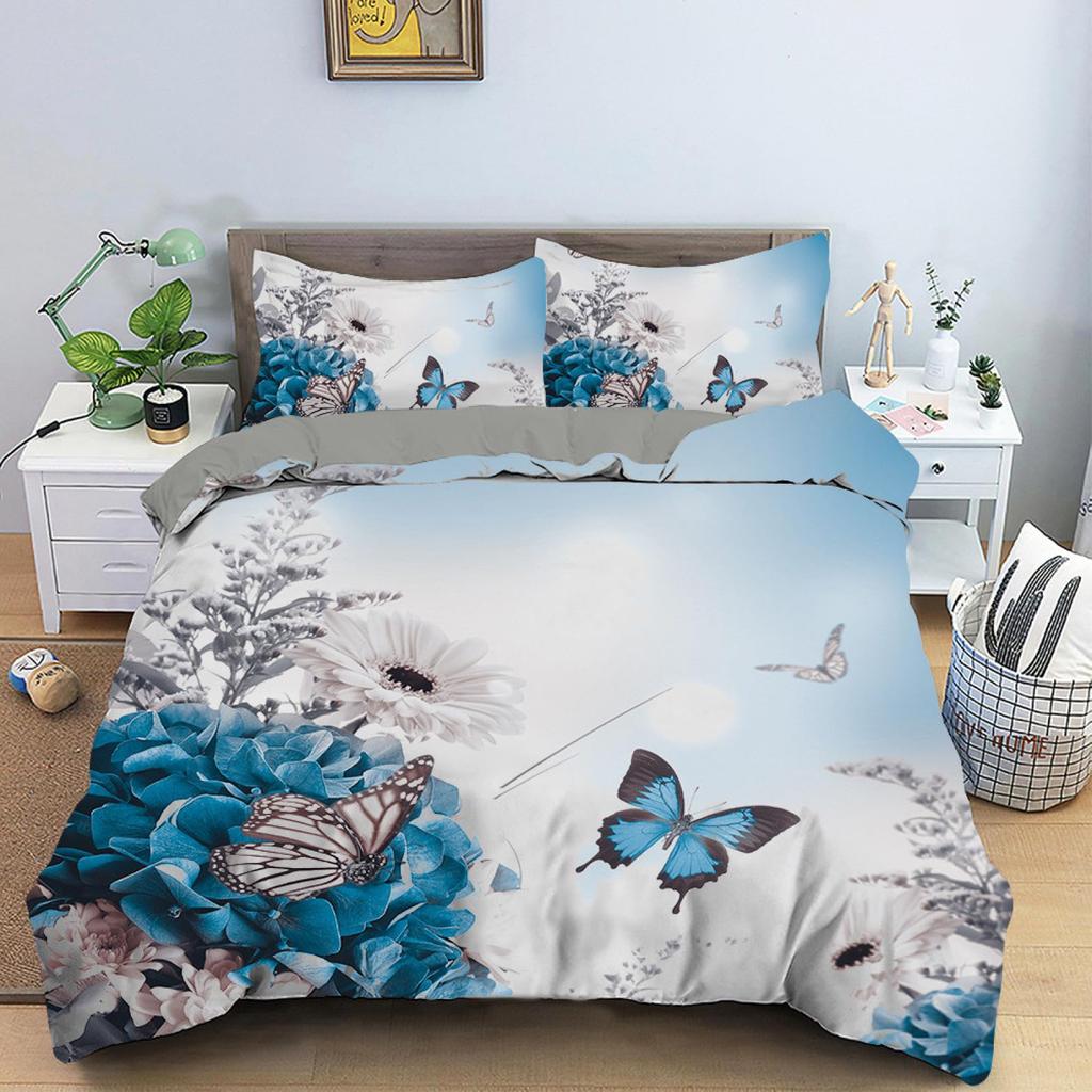 Schmetterling Bettbezug Twin Queen Botanisch Floral Bettwäscheset Für Frauen Mädchen Bauernhaus Schlafzimmer Romantische Blume Bettdeckenbezug