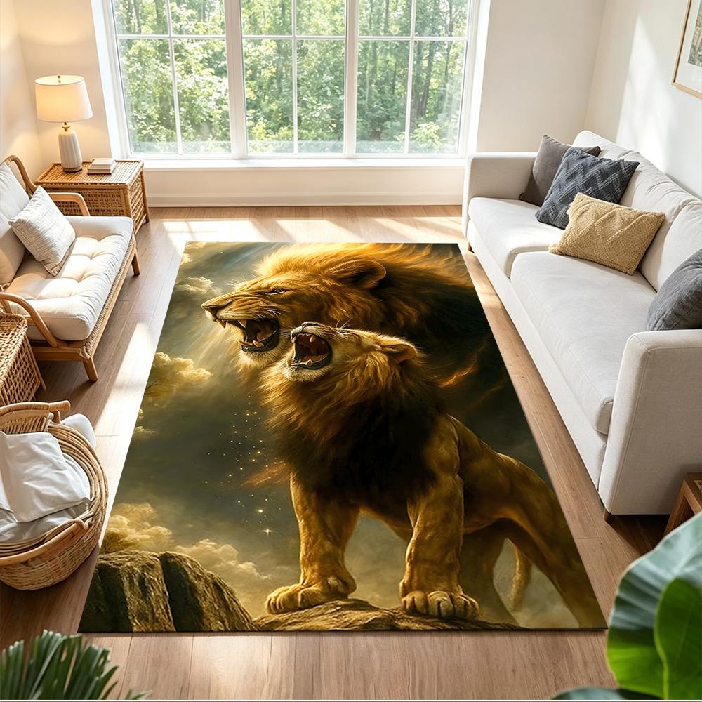 Lion Family Bonding Moment Non-Slip Home Carpet Design for Office Decor Living Room Gift