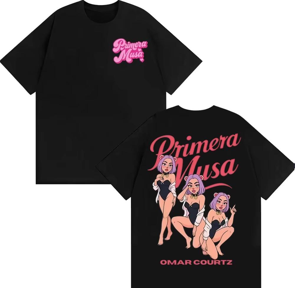 Omar Courtz Primera Musa World Tour 2026 Graphic Tshirt Retro Hiphop Summer Print Pure Cotton Casual Shortsleeved top