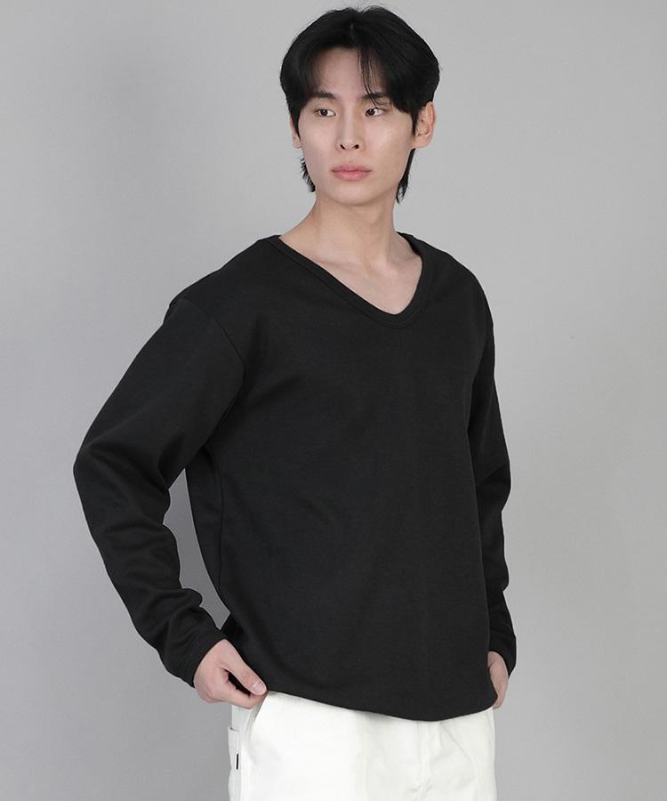 Seinteukeulu Plain V-Neck Sweatshirt Rvs-874 Black