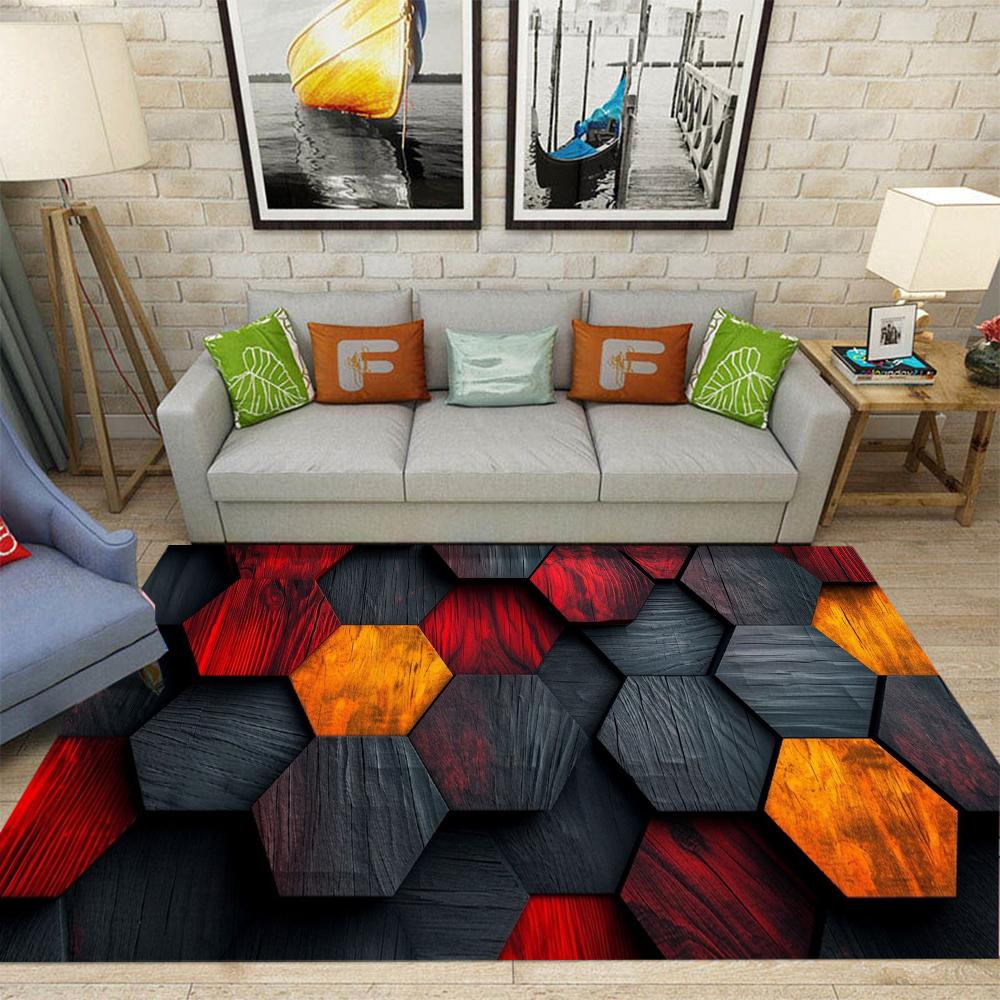 Visueller Stereoskopischer Illusionsteppich Leuchtender Sechseckiger Technologie-Teppich Zimmer Wohnzimmer Rutschfeste Bodenmatte Heimdekoration