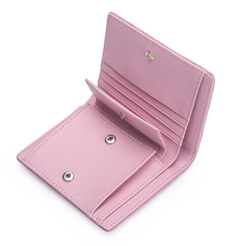 Genuine Leather Short Wallet Women's Sheepskin Diamond-shaped Style Folding Small Multifunctional Change Purse