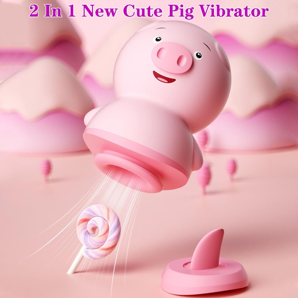 Tongue Licking Sucking Vibrator Female Masturbator USB Charging Dual 6 Modes Nipple Massager Sex Toys for Woman Clitoris Stimulator Cute Pig