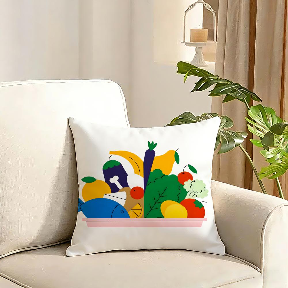food illustration Cushion Cover Reversible Plush Pillow Cover Soft Fluffy Home Decor for Sofa Bedroom