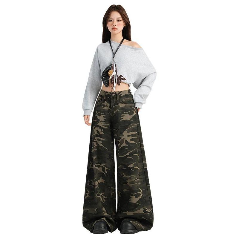 American High Street Parka Camouflage Denim Women's Small Retro Loose Loose Pants Students Slimming Straight-leg Pants