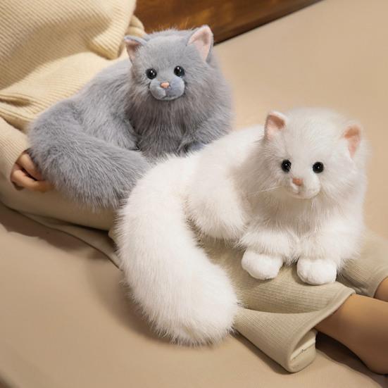 Realistic Cat Plush Toy Lifelike Stuffed Animal Cat Doll Soft Fluffy Cat Throw Pillow Gift for Adults Kids Youth