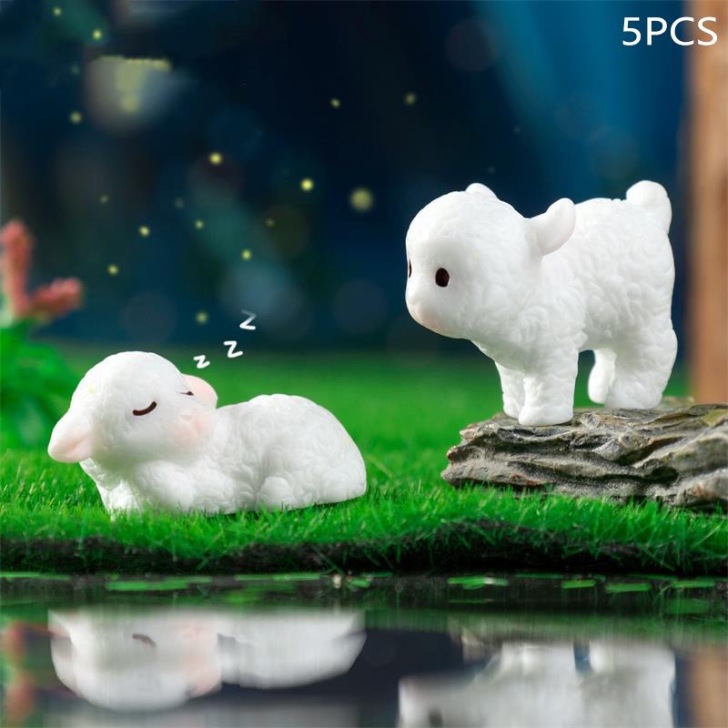 5Pcs/Bag Cute Mini Lamb Doll Resin Car Ornaments Micro Landscape Figurines Diy Accessory Home Decoration Dollhouse Toy Kids Gift