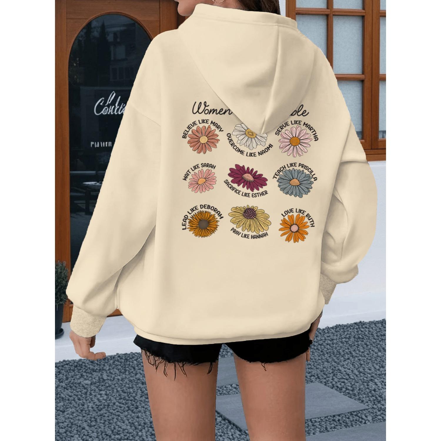 

Women of The Bible Love Like Ruth New Christianity Hoodies Women Long Sleeve Vintage Boho Wild Flower Hoody Jesus Sweatshirts S