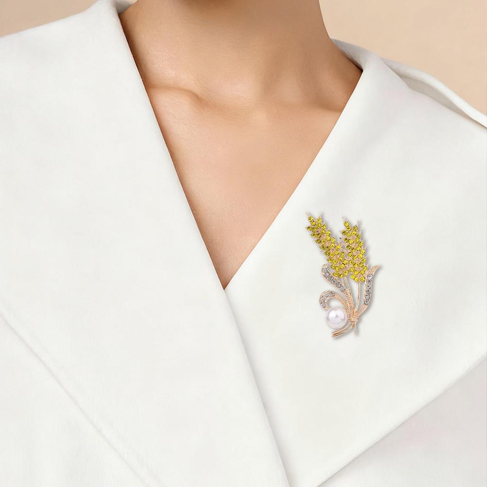 Fashion Rhinestone Wheat Ear Brooches For Women Unisex Enamel Pearl Flower Plant Badges Pins Jewelry Accessories Wheat Brooches