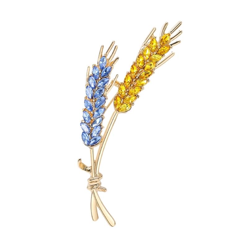 Elegant Wheat Sheaf Brooch Pin Exquisite Wheat Ear Lapel Pin Embellished with Sparkling Stones for Women Girls