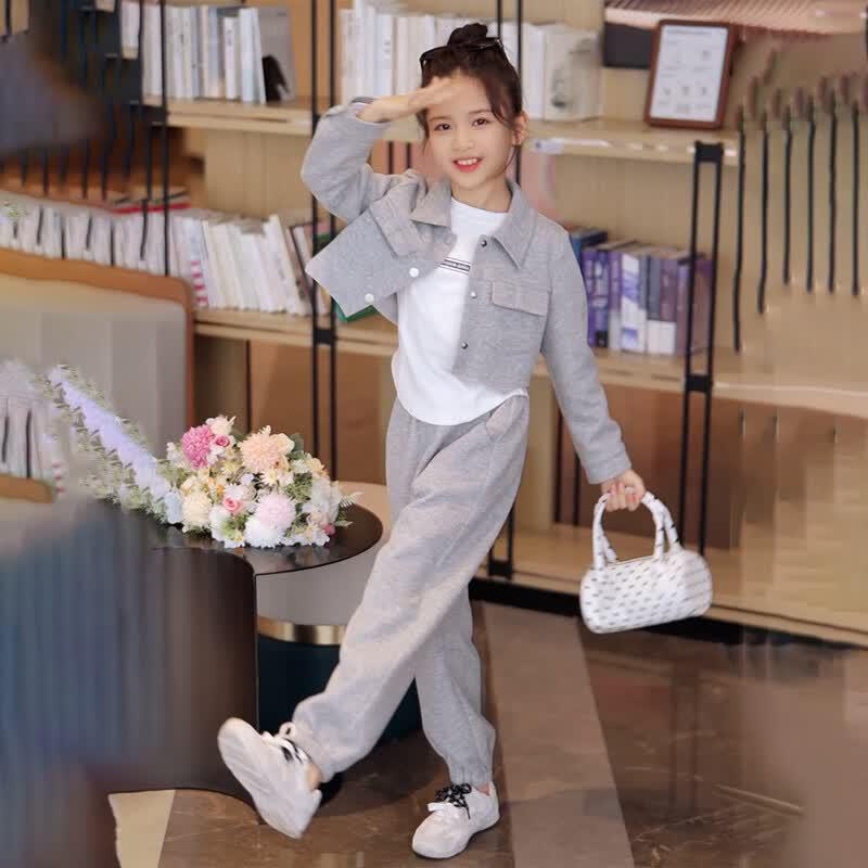 Girls  Sweet Cool Knit Cardigan & Pants Casual Set 150