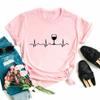 Wein Herzschlag Damen T-Shirt Lässig Lustiges T-Shirt Dame Junges Mädchen Oberteil Höhere Qualität