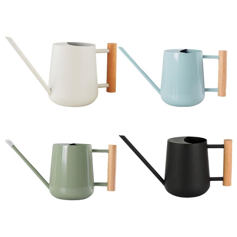 Multiuse Watering Can 1L Capacity with Wooden Handle for Comfortable Grip and Easy Water Control Gardening Accessories verde