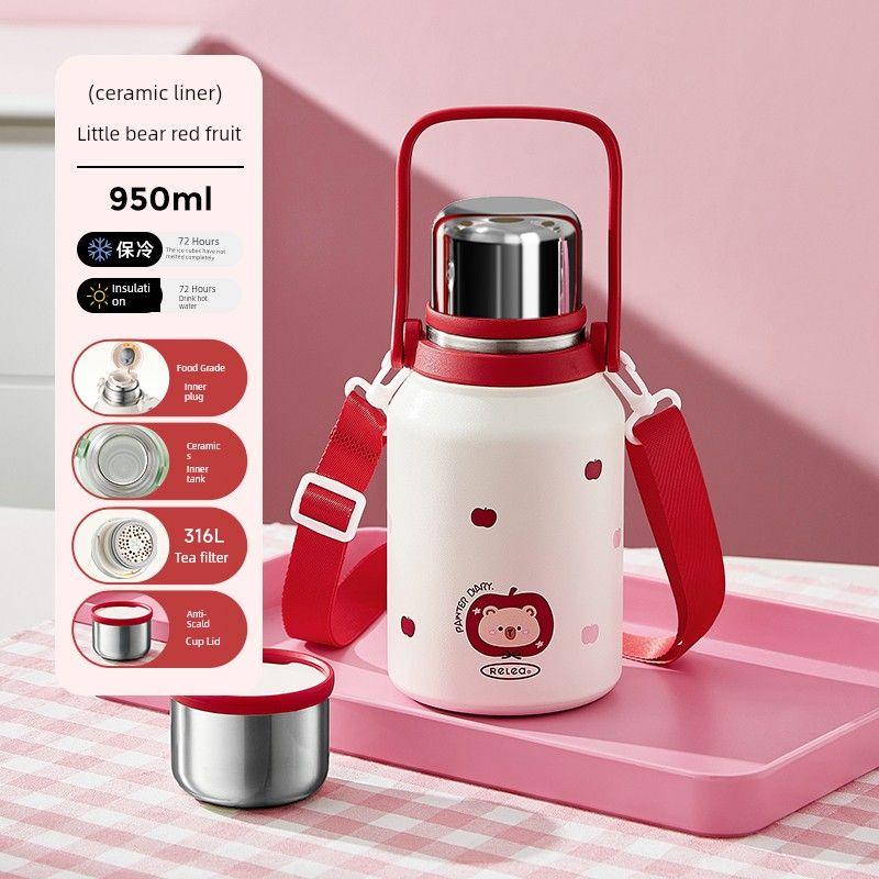 Biological Winter Traveling 316 Stainless Steel Thermos Cup Little Bear Red Fruit-Ceramic Coating-950Ml