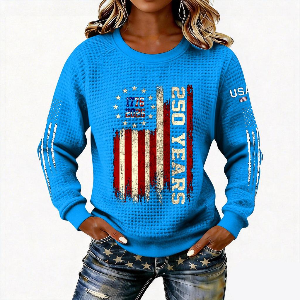 Women's Fashionable Lightweight Long-Sleeved Pullover Sweatshirt With Printed Round Neck