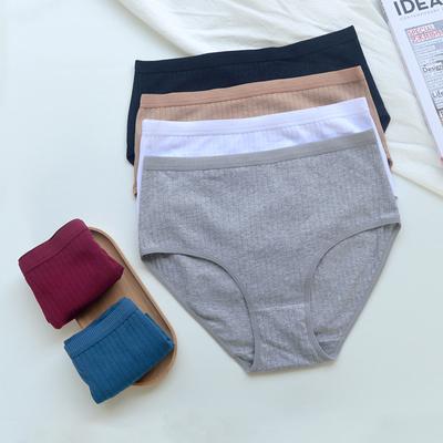Large Size Women's Mid-waist Cotton Briefs Breathable High Elastic Comfortable Underwear Solid Color Ladies Briefs