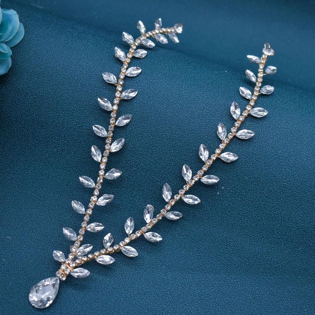 Rhinestone Bridal Headpiece: Handmade Wedding Forehead Chain & Hair Accessories A484