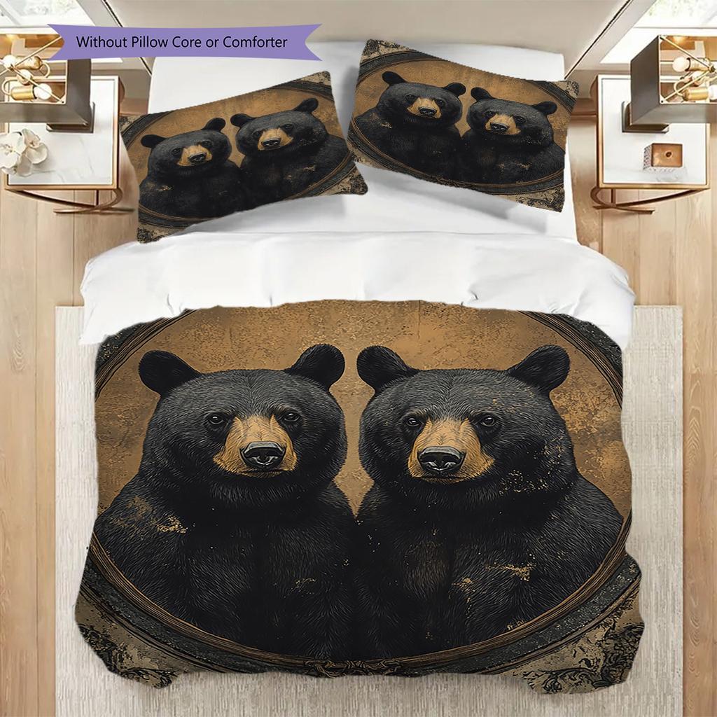 Black Bear Pattern Bedding Quilt Set Quilt Cover Pillowcase Home Decoration Birthday Gift (1 * duvet cover + 2 * pillowcase, without core)