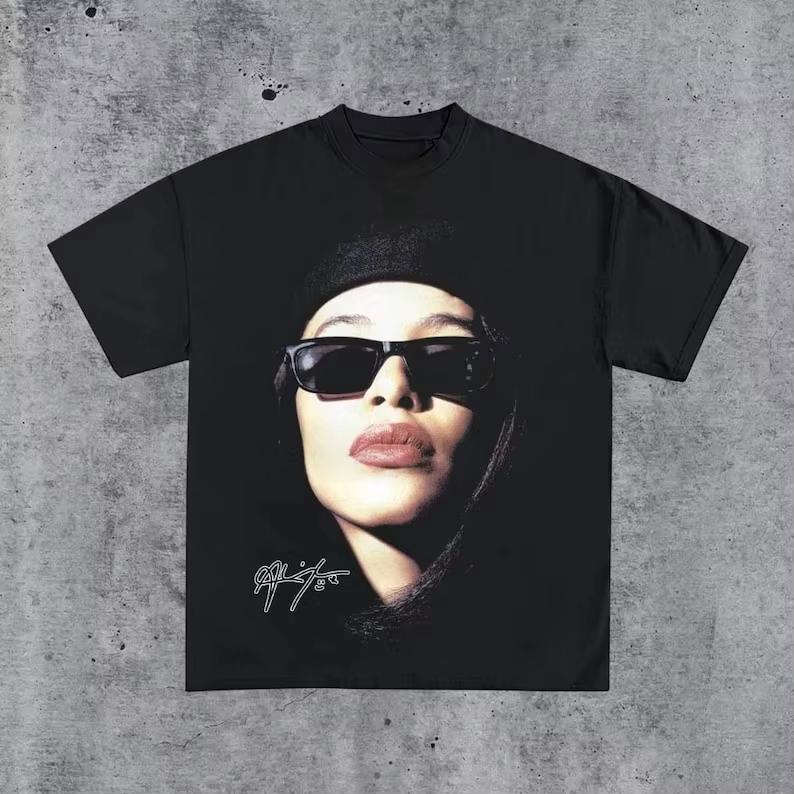 

Vintage 90s Aaliyah Short Sleeve Tshirt Homage Retro Classic Graphic Tee Unisex Women Music Streetwear Casual Tee Tops New Summer S