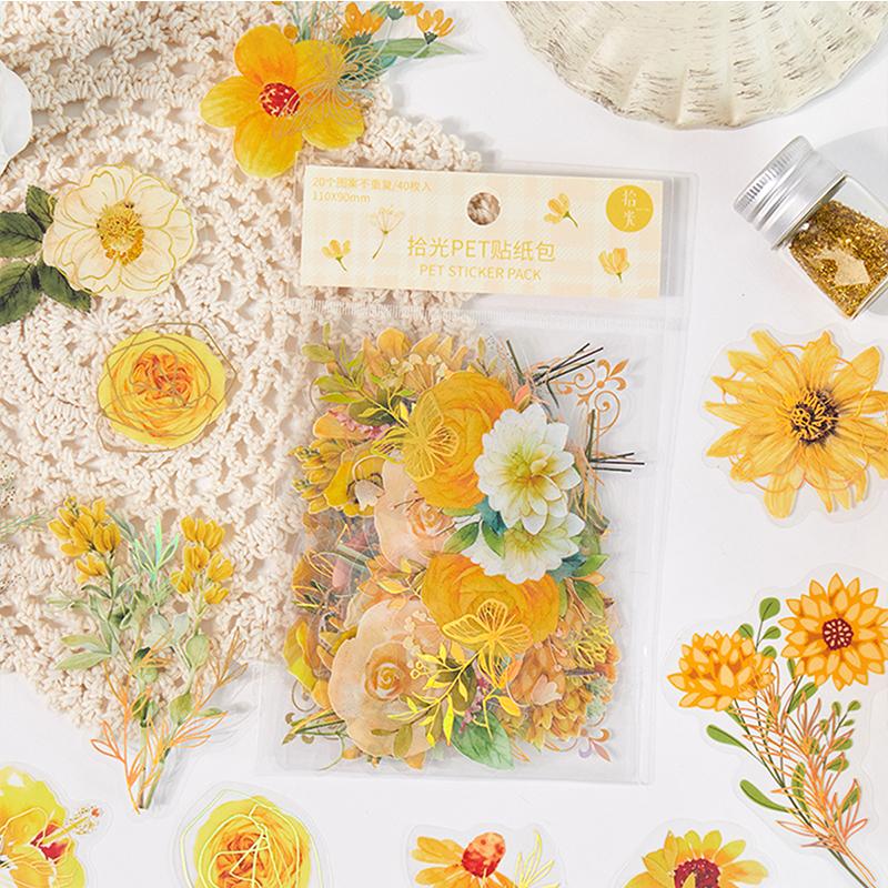 

Aesthetic Flower Stickers Plant Handmade DIY Material Decorative Stationery Sticker жовтий