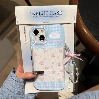 Blue Plaid Floral Application iPhone17promax Apple 17 Matte Mobile Phone Case 16/15 Anti-drop Ins Wind