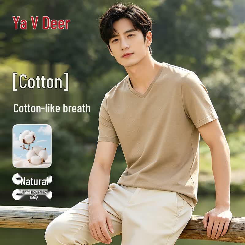 Yalu Men s 100% Cotton Lightweight V-Neck T-Shirt XXL хаки