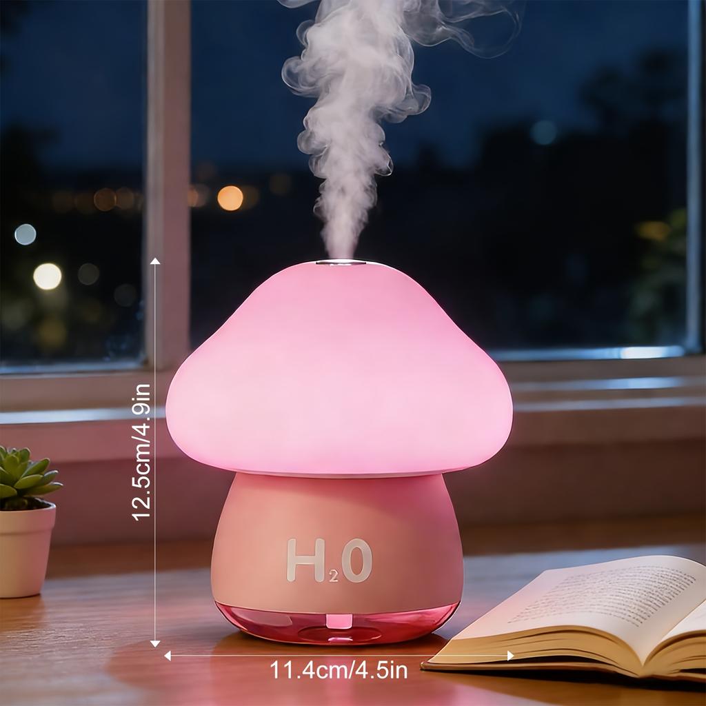 Cute Mushroom USB Humidifier, 7 Color Changing LED Night Light Mini Ultrasonic Mist Humidifier, Quiet Desktop Air Moisturizer for Bedroom Office