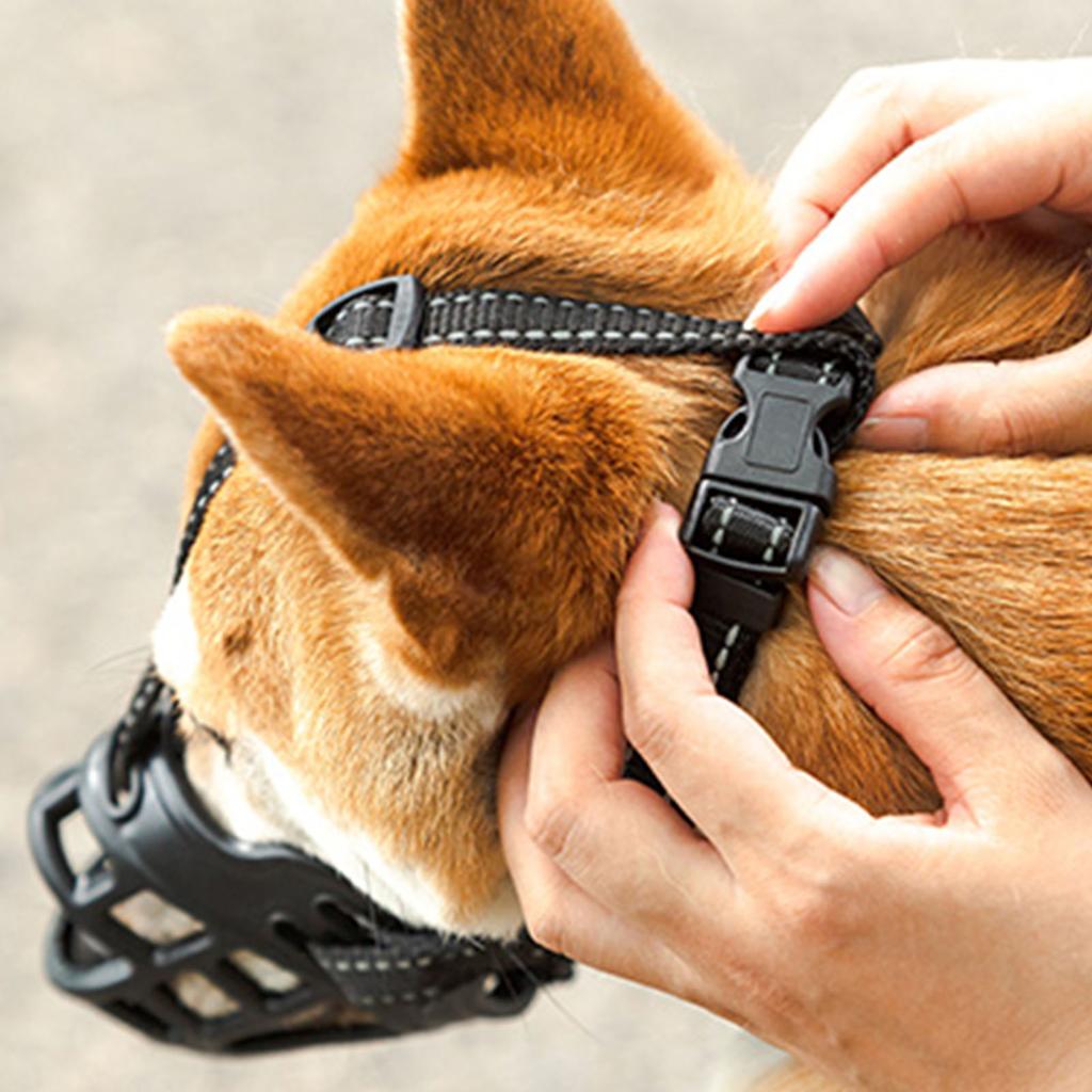 Dog Muzzle Reflective Adjustable Prevent Biting Hollow Dog Mouth Guard for Walking Grooming Home