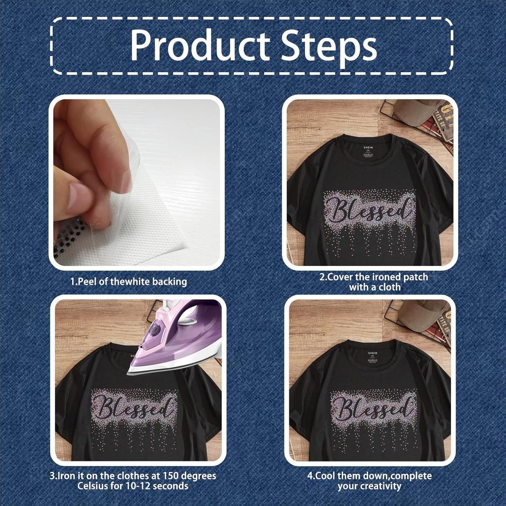 PLIGREAT Colorful Glitter Rhinestone Iron On Patches Bling Blessed Quotes Rhinestone Iron On Transfers for Clothing Jacket Jeans Women Men T Shirt