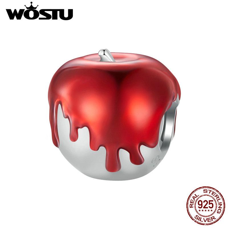WOSTU 925 Sterling Silver Delicate Red Apple Charm Beads Fit Original Bracelet DIY Necklace Jewelry Making Gift
