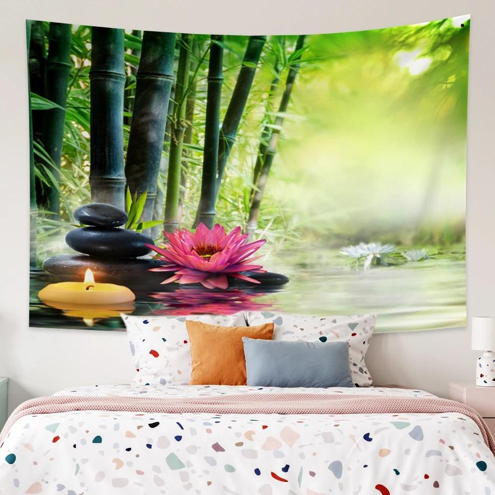 Lotus Forest Tapestry Bohemian Bedroom Waterfall Pattern Background Cloth Home Decor Living Room Wall Hanging Cloth