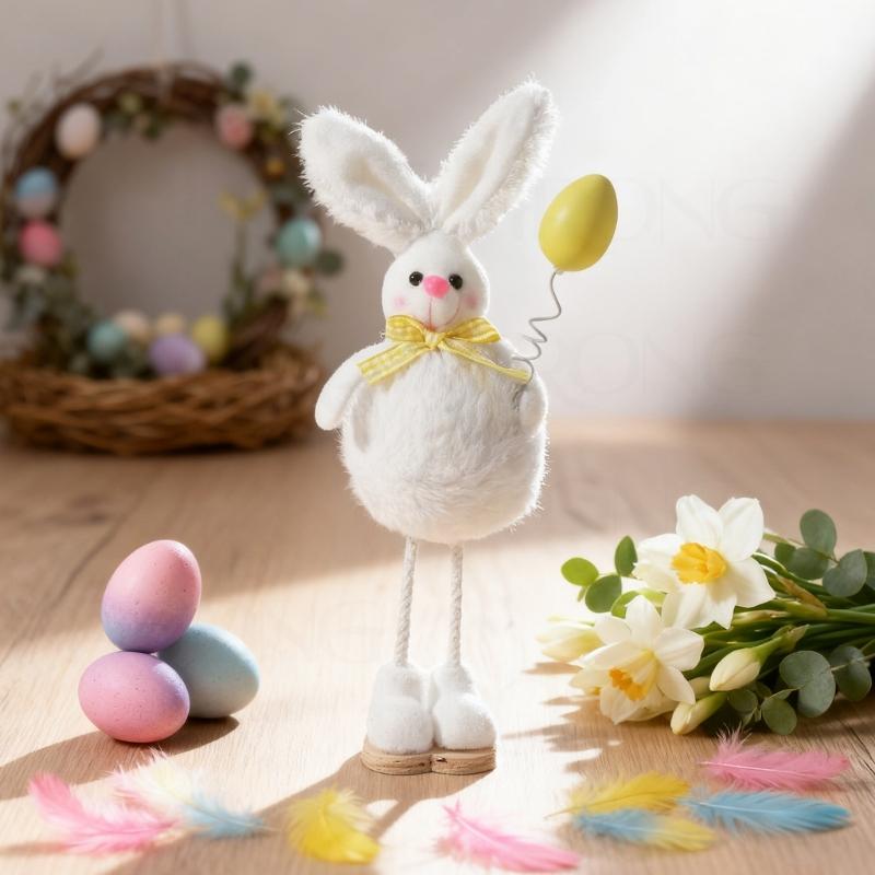 Cute Easters Plush Rabbit Figurine Decoration Durable Cloth Craft For Bookshelves Tabletop Holiday Decors Ornament Gift