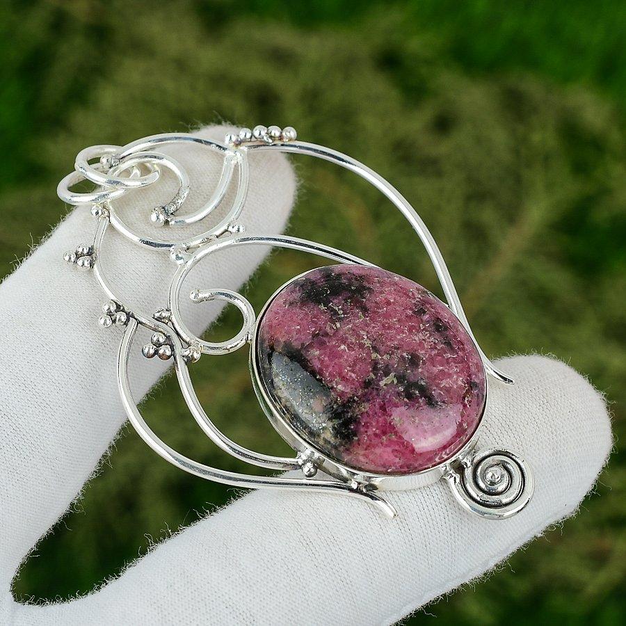 

Mothers day Sale 925 Silver Oval Rhodonite Gemstone Bezel Sister Pendant Jewelry