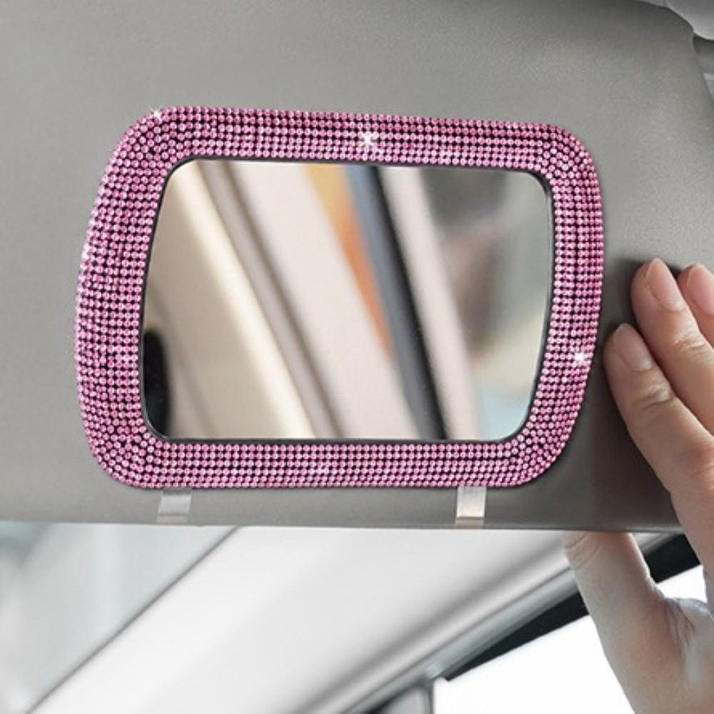 Bling Car Visor Decoration Mirror Crystal Sunshade Rear View Cosmetic Mirror  Travel