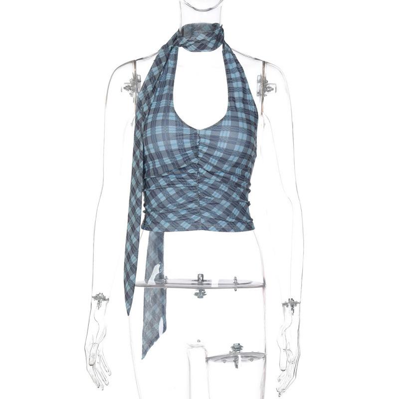 Retro neck sling vest women s clothing, autumn new sexy slim and thin versatile top women S синий