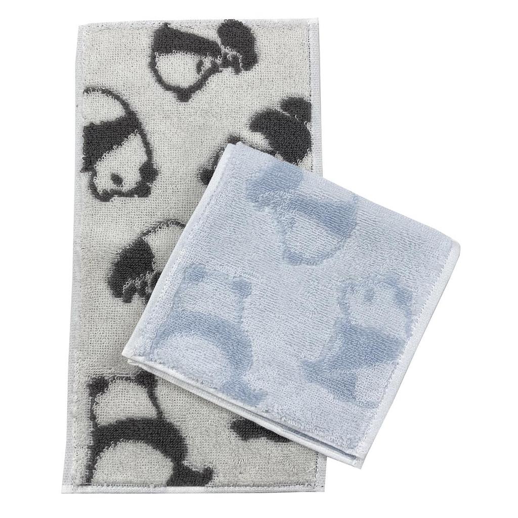 Imabari Towel Half Panda Blue Made in Pocket Just for Animal Half Black White Handkerchiefs, 2-Pack, Size, Pattern, & Ivory, 13x25cm, Japan, Cute,