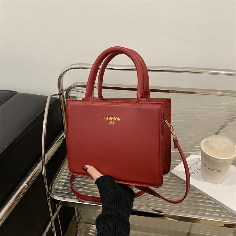 Faux Leather Solid Color Shoulder Bag for Women, Vintage Style Square Crossbody Purse, Minimalist Handbag KTB
