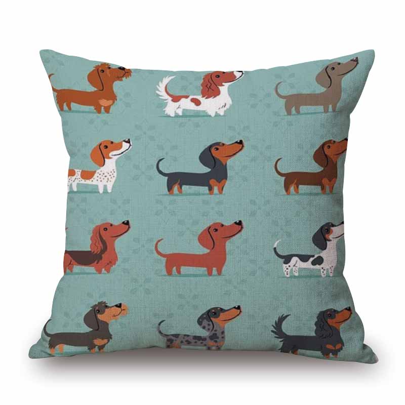 Fundas de Cojín para Perro Dachshund Pintura de Perro Salchicha Algodón Lino Fundas de Almohada Decorativas Dormitorio Sofá Decoración del Hogar 45X45cm
