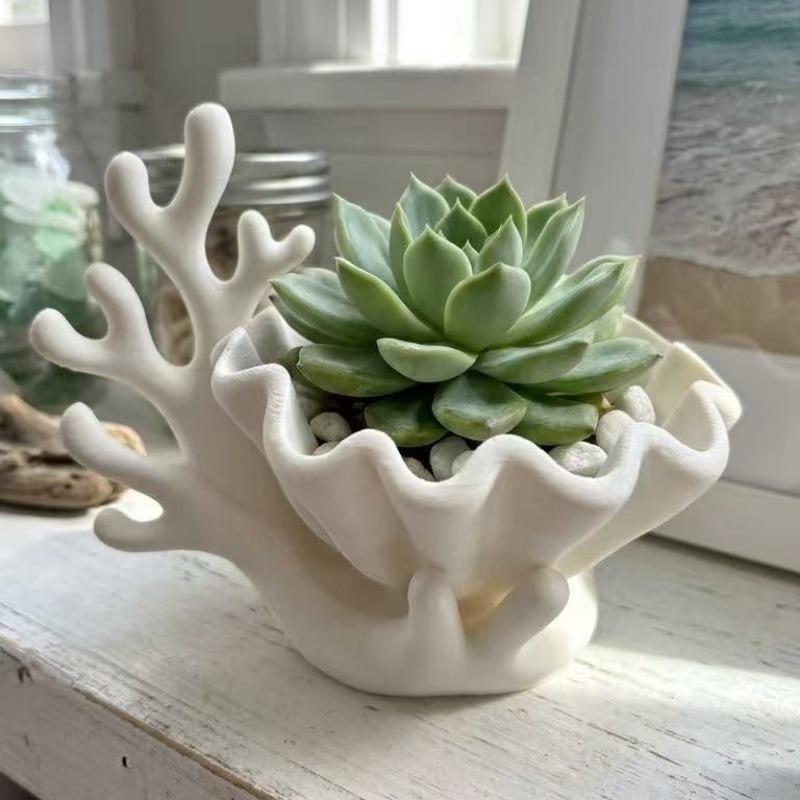 1 Stück Neuer Kreativer 3D-Druck Küstenkoralle und Harry Muschel Sukkulentenpflanze Blumentopf Schmuckschatulle Bastelartikel