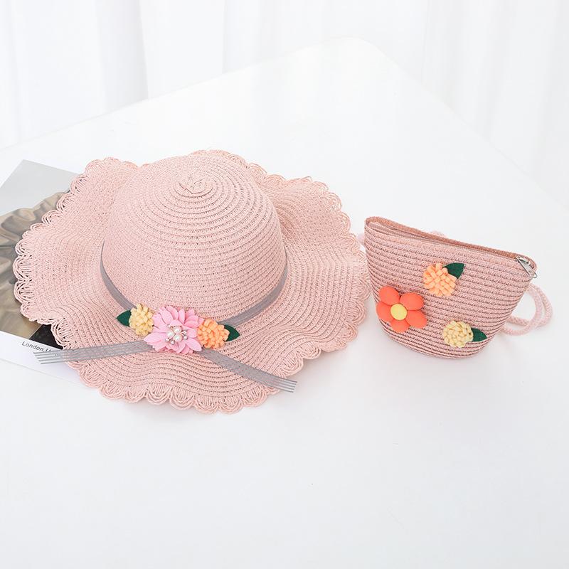 New Fashion Beach Hat Cute Outdoor Parent-child Hats 2-piece Womens Beach Set Sun Hat and Woven Bag Lightweight and Breathable
