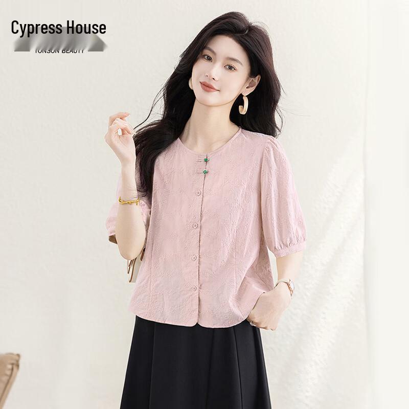 Sibaishe Women s Retro Embroidered Round Neck Short Sleeve Blouse XL