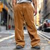 Men Corduroy Loose Casual Solid Color Elastic Waist Straight Long Pants