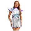 Complete Women‘s Alien Astronaut Halloween Costume S-3XL: Gradient Sequin Mini Dress with Metallic Patchwork & Fly Sleeves