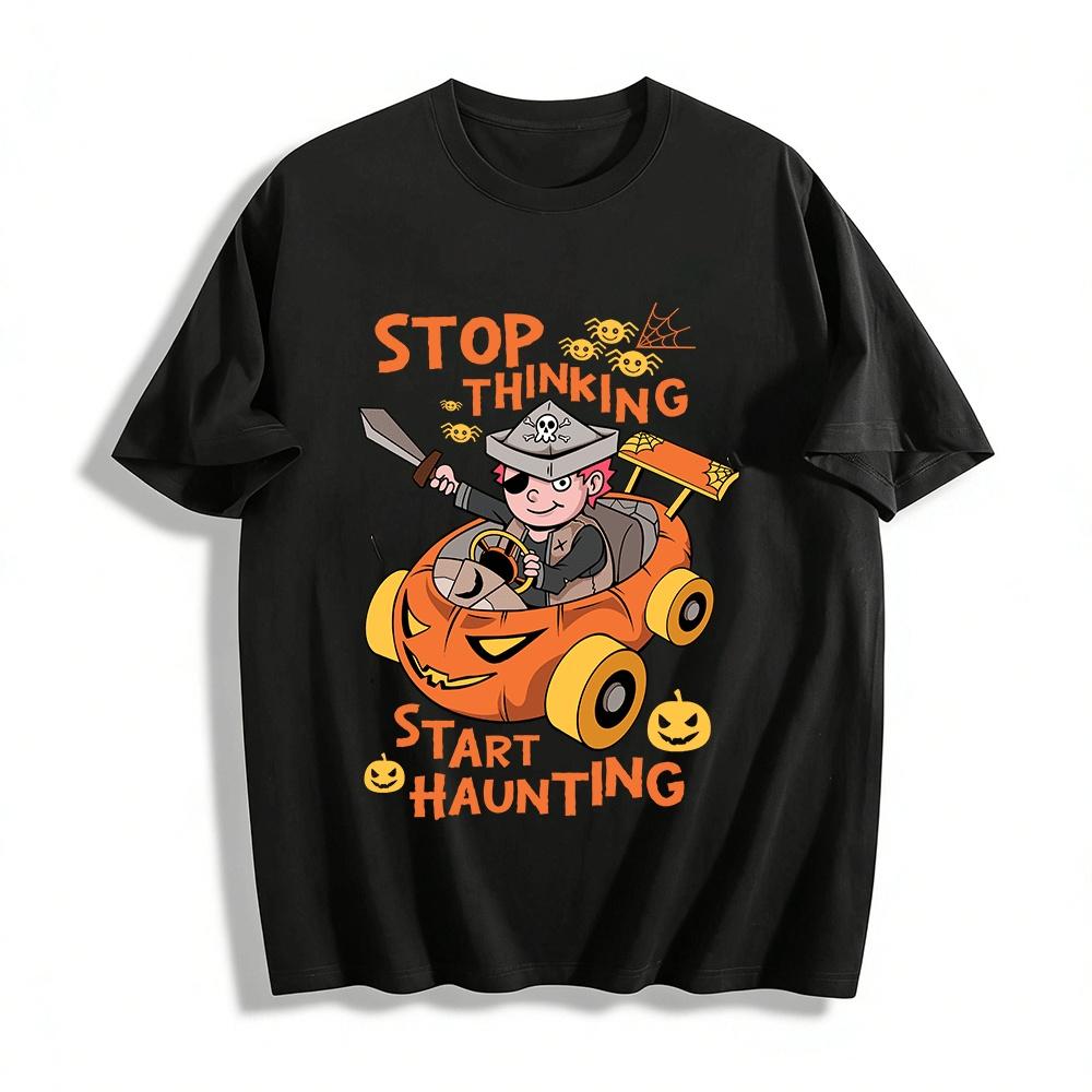 

Halloween Pirate Pumpkin Car Print Casual Top Pure cotton T-shirt XXS