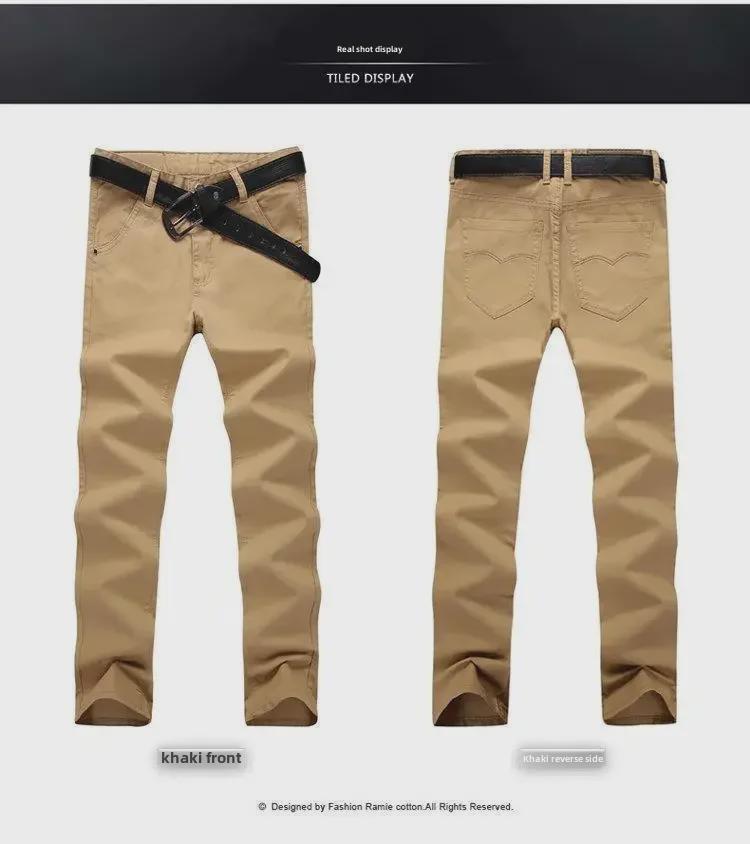 Pánské jarní/podzimní jednobarevné rovné kalhoty - Korejský styl, Slim fit, Velká velikost