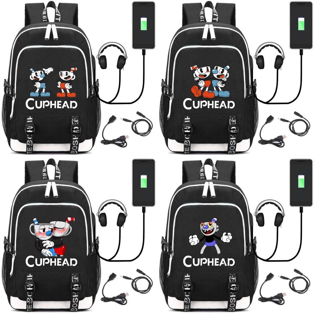 Stilvoller Cuphead Rucksack mit USB-Ladeanschluss für Kinder und Jungen für den Schulgebrauch