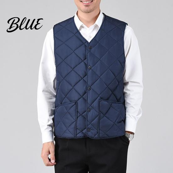 Sleeveless Jacket Men Closure V-Neck Vest with Down Padding Autumn Winter Pocket Button Solid Color